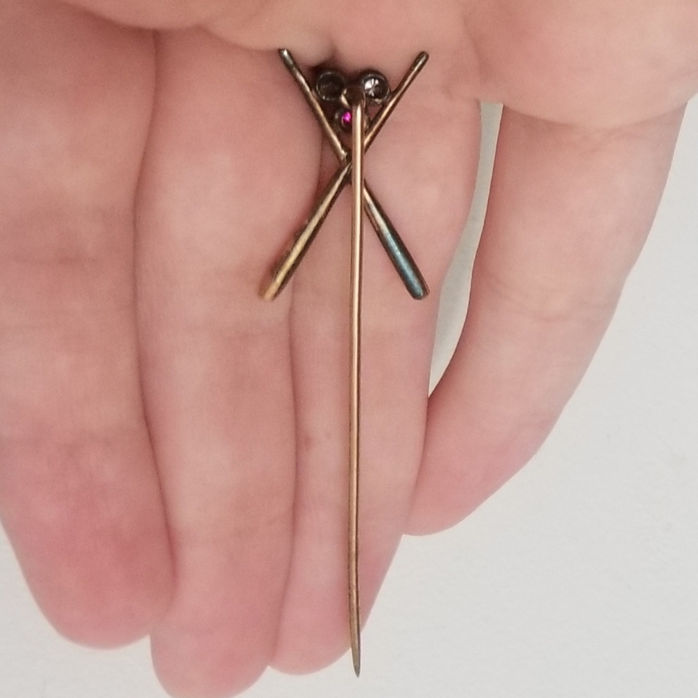 Real gemstones, rare billiards vtg or antique stick pin - Picture 7 of 7